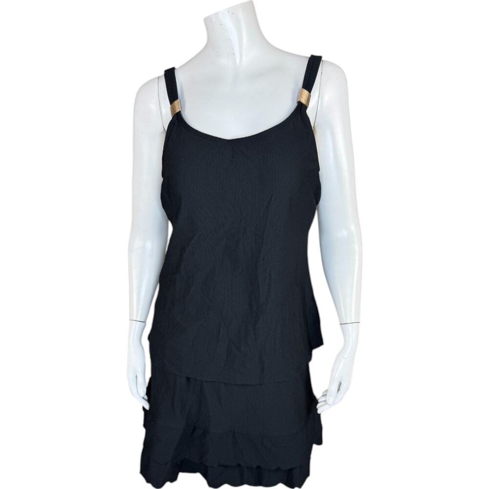Susan Graver Soleil Ruffle Hem Tankini with Skirt Black Womens 14 Summer Beach